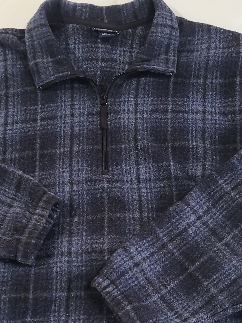 Lands' End Men's Zip-Up Plaid Sweater - Navy Charcoal Sz XL